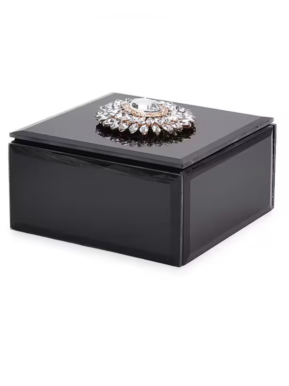 Black Glass Jewelry Box with Crystal Accent